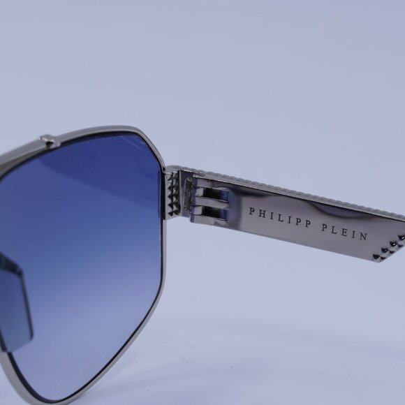 Philipp Plein SPP106M 0579 Sunglasses Palladium Aviator Frame, Blue Lenses - Picture 10 of 12